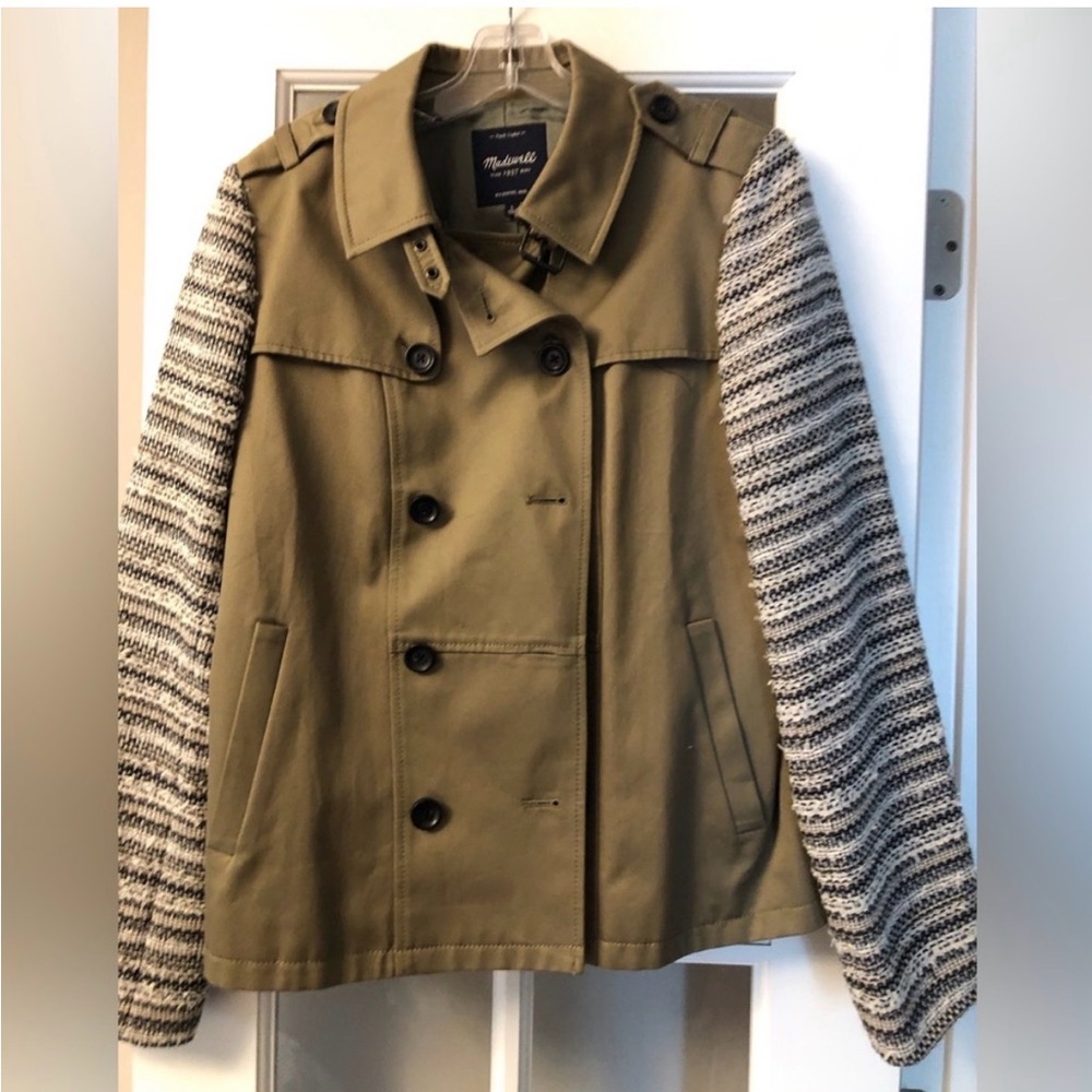Madewell Olive Green Jacket with Striped Sleeves